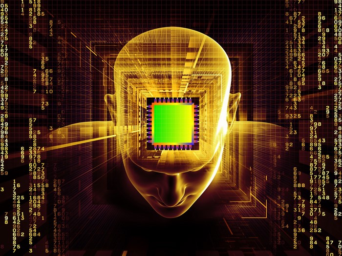 Digital Human Head with Microchip and Numbers