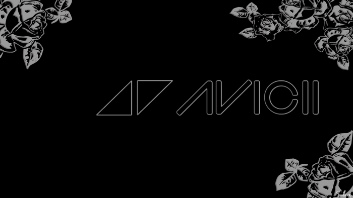 Avicii logo with roses on dark background