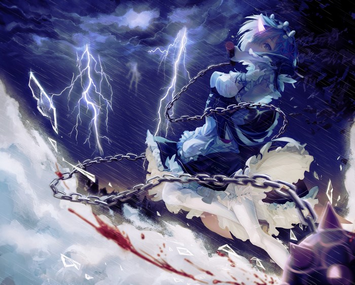Rem from Re:Zero in a thunderstorm with chains