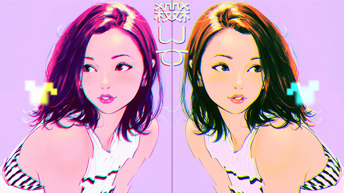 Two anime girls by Ilya Kuvshinov, vaporwave style