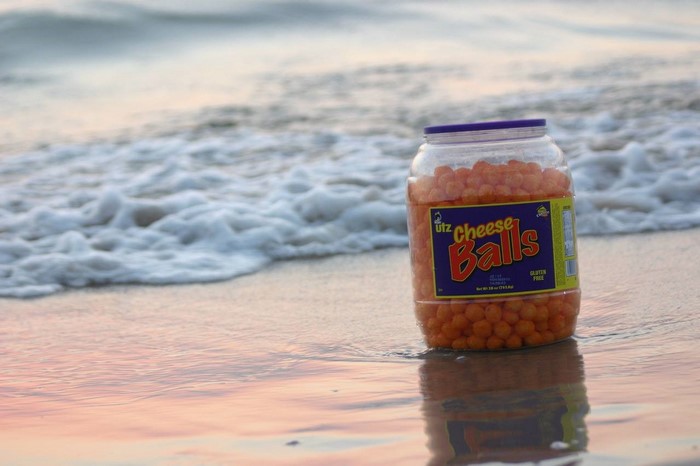 Utz Cheese Balls on a Beach