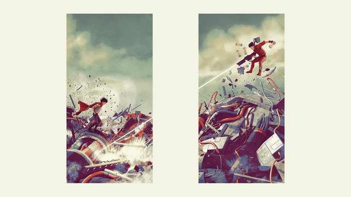 Kaneda and Tetsuo from Akira in a junkyard