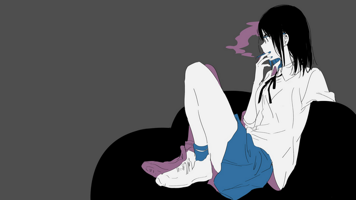 Anime girl smoking with glasses