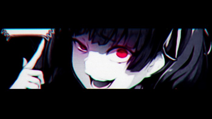 Anime girl with red eyes and glitch art effect