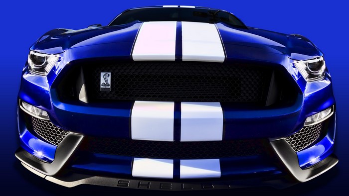 Blue Ford Mustang Shelby GT350 Front Angle View