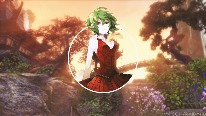 Anime girl with green hair in a red dress
