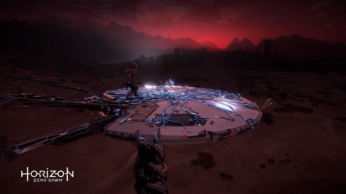 Aloy from Horizon Zero Dawn on a crashed machine