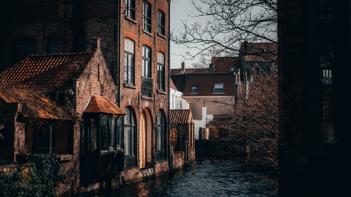 4K architecture of houses in Bruges
