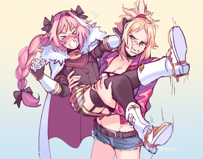 Mordred carrying Astolfo from Fate/Apocrypha