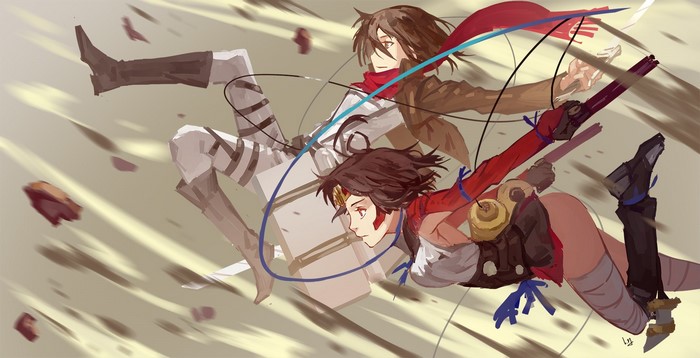 Mikasa Ackerman and Mumei from Attack on Titan and Koutetsujou no Kabaneri