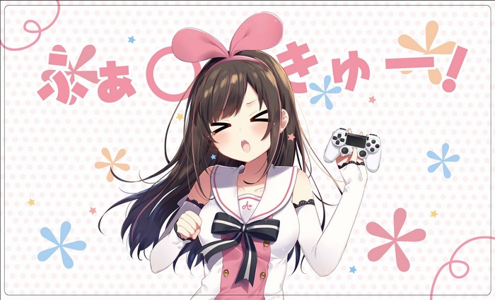 Kizuna AI from YouTube holding a game controller