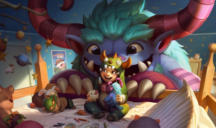 Nunu & Willump from League of Legends in a child's bedroom