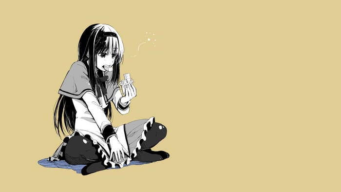 Akemi Homura from Mahou Shoujo Madoka Magica eating