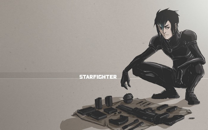 Starfighter anime character with weapons