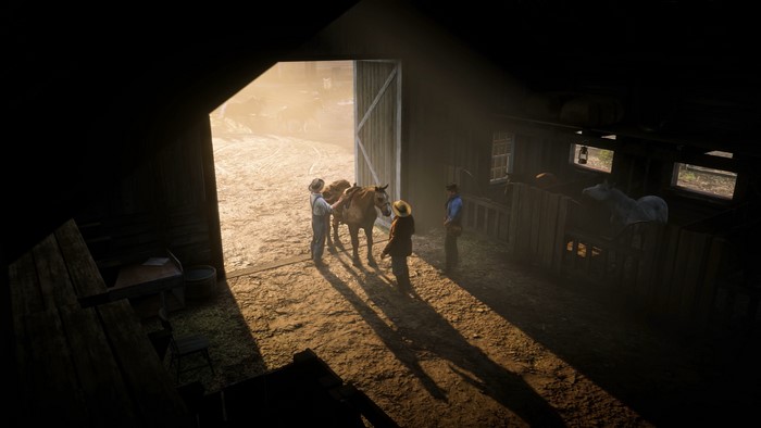 Arthur Morgan from Red Dead Redemption 2 in a barn