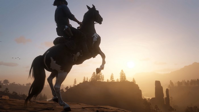 Red Dead Redemption 2: Man on Horse at Sunset