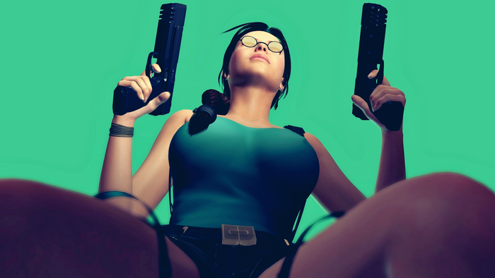 Lara Croft from Tomb Raider with guns