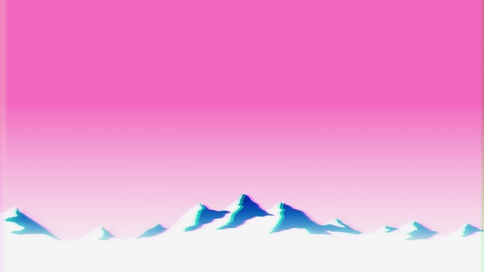 Pink sky over snow-covered mountains, vaporwave aesthetic