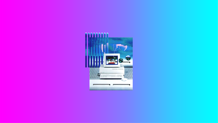 Vintage computer with abstract background