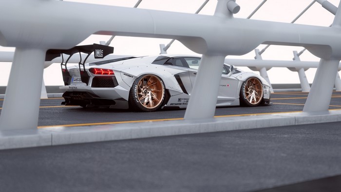White Lamborghini Aventador with custom body kit