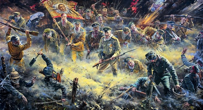 Russian soldiers in World War I battle