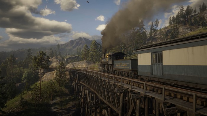 4K Red Dead Redemption 2 Train on Trestle Bridge