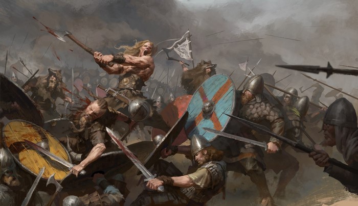 Fantasy art of Vikings in battle