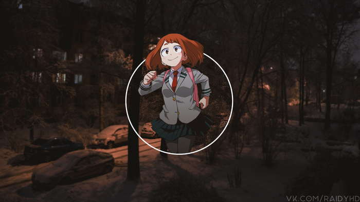 Ochako Uraraka from Boku no Hero Academia running in snow