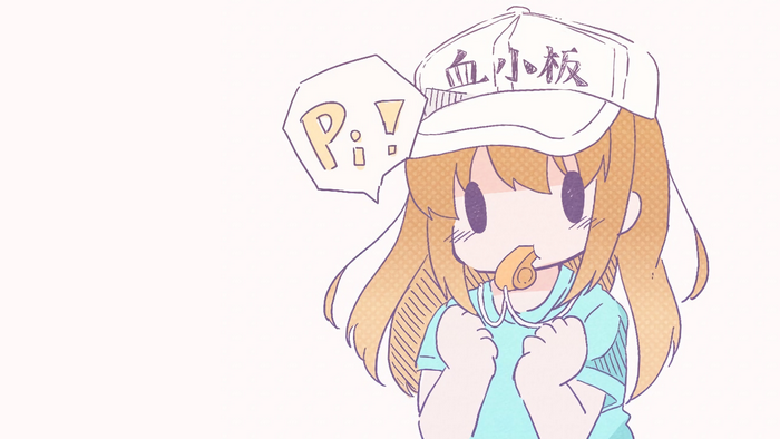 Platelet from Hataraku Saibou wearing a cap and whistle