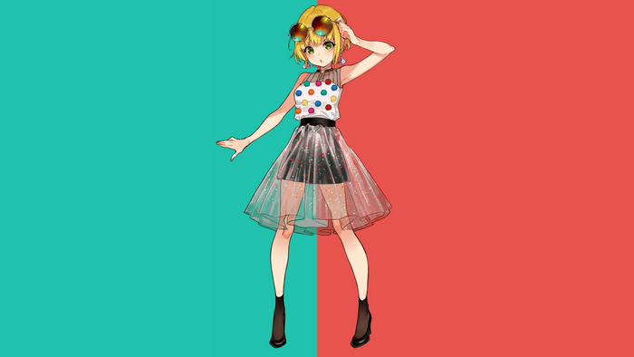 Anime girl with polka dot top and sheer skirt