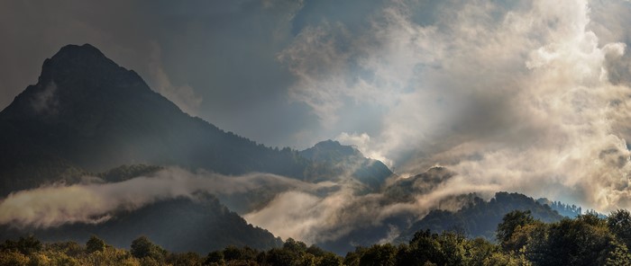 4K Caucasus Mountains with Mist and Clouds