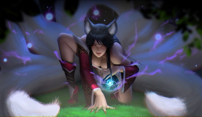 Ahri from League of Legends with magical orbs