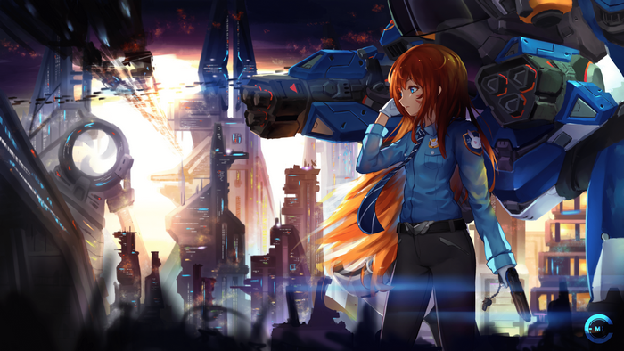 D.Va from Overwatch in futuristic city
