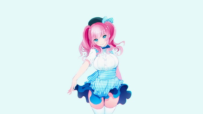 Anime girl with pink hair and blue eyes