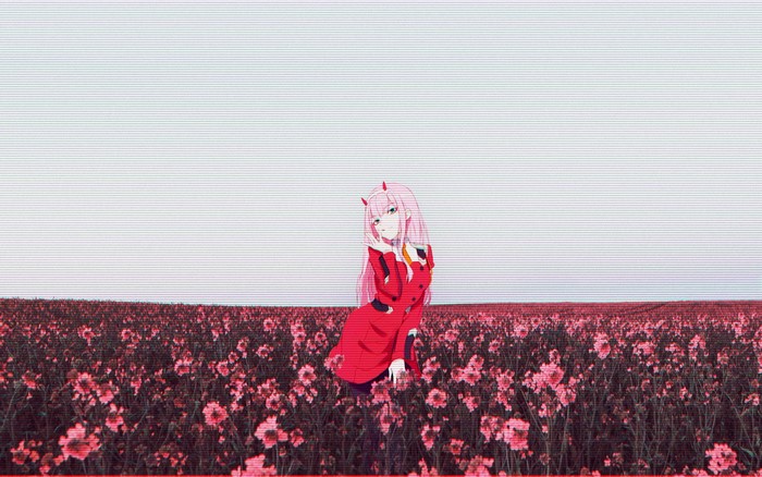 Zero Two from Darling in the FranXX in a flower field