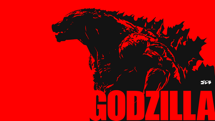 Godzilla artwork with red background