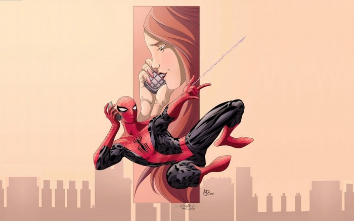 Spider-Man and Mary Jane Watson on the Phone