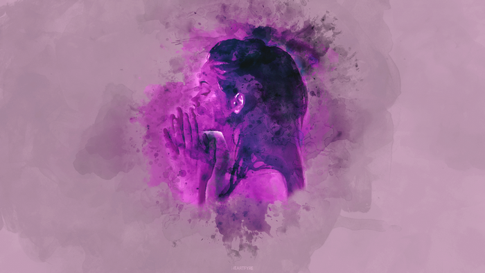 Woman praying with watercolor effect