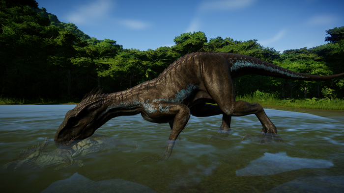 Indoraptor drinking water in Jurassic World Evolution