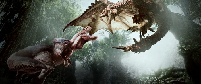 Monster Hunter: World T-Rex and Dragon Fight
