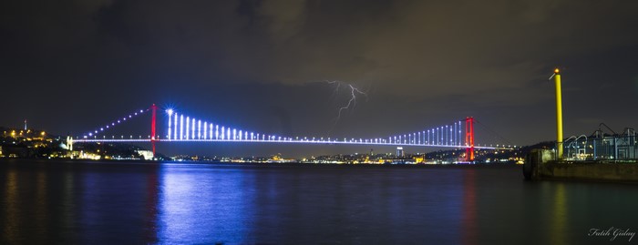 Lightning over Bosphorus Bridge at night, Istanbul