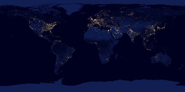 Earth at night with city lights from satellite