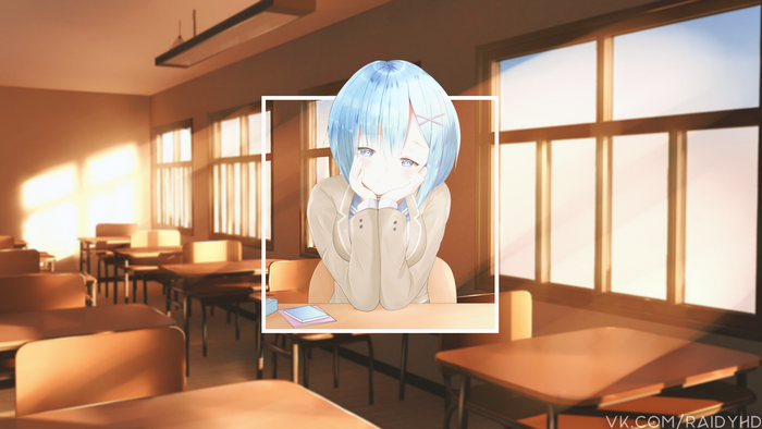 Rem from Re:Zero in a classroom