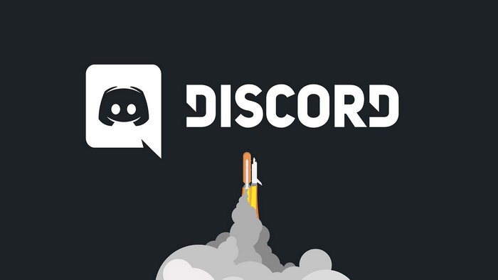 Discord logo and rocket launching