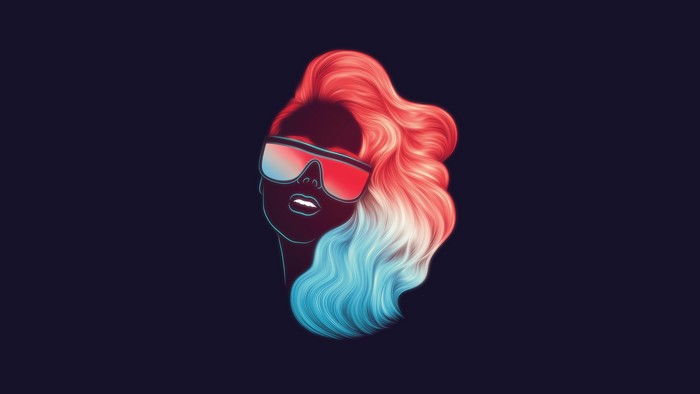 Illustration of a woman with colorful hair and sunglasses