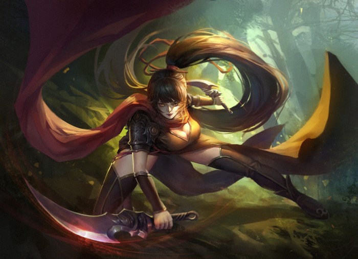 Akali from League of Legends with two swords
