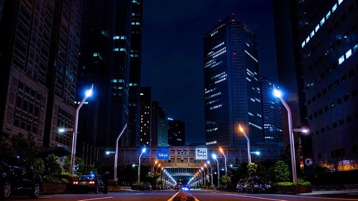 Night view of Tokyo skyscrapers and street lights