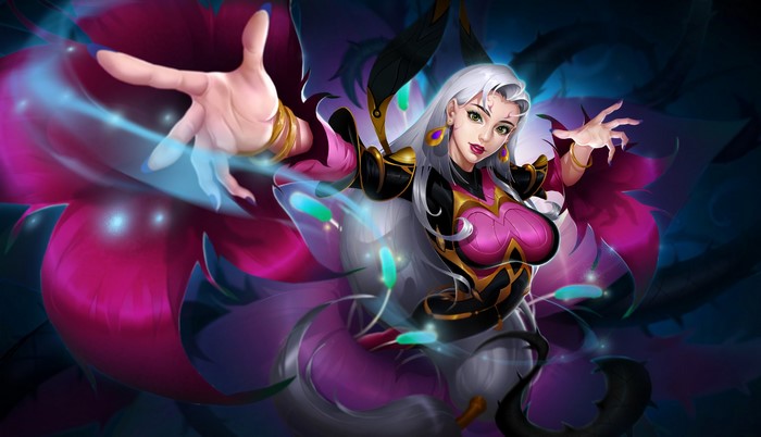 Fantasy girl with white hair casting magic