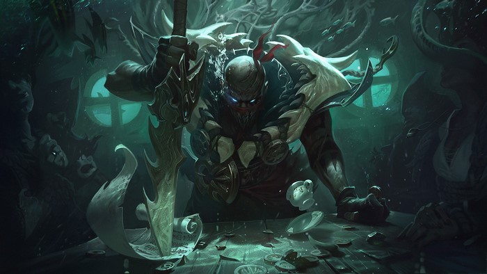 Pyke from League of Legends with a large sword