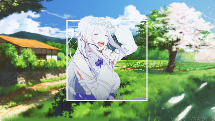 Anime girl with flower crown in a field